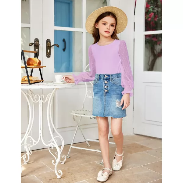 Arshiner Girls Long Sleeve Shirt with Ruffle Cuffs Polka Swiss Dots Kids Girls Pullover Shirts Cute Crewneck Girls Top