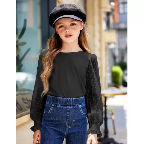 Arshiner Girls Long Sleeve Shirt with Ruffle Cuffs Polka Swiss Dots Kids Girls Pullover Shirts Cute Crewneck Girls Top