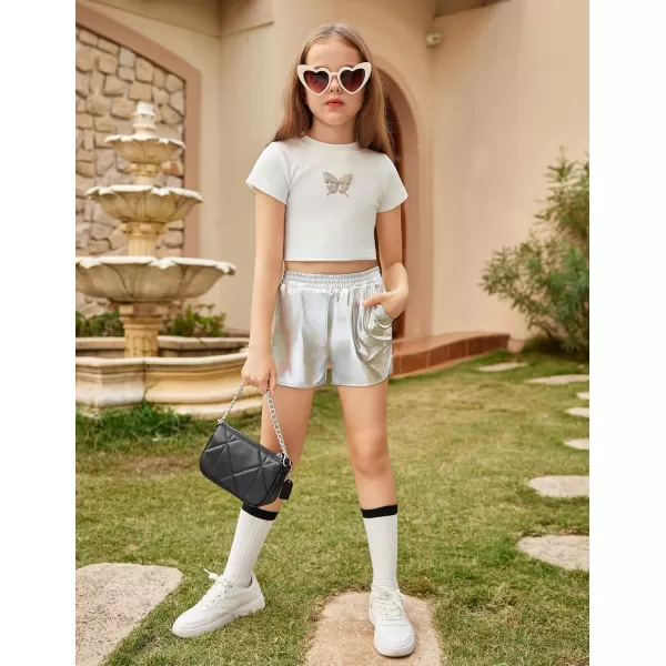 Arshiner Girls Metallic Shorts Summer Sparkly Shiny Hot Dance Athletic Pants Shorts