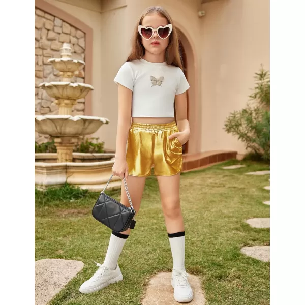 Arshiner Girls Metallic Shorts Summer Sparkly Shiny Hot Dance Athletic Pants Shorts