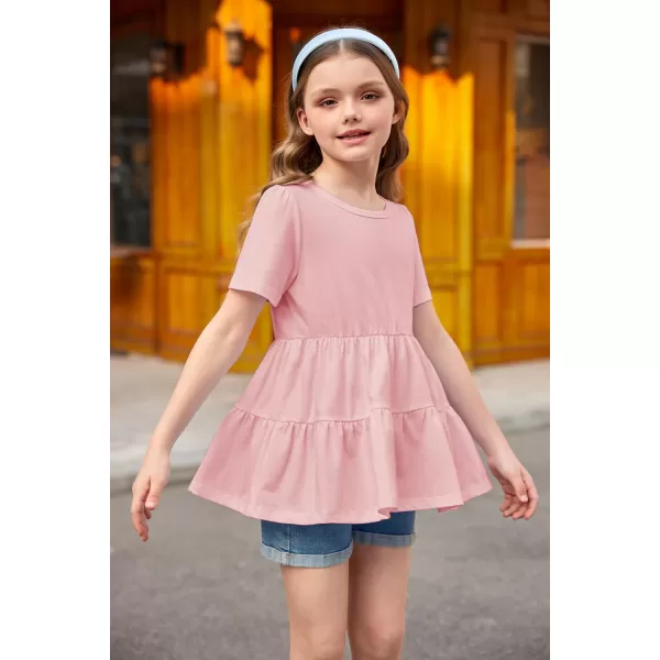 Arshiner Girls Peplum Tops Short Sleeve T Shirts for Girls Casual Tunic Tops Layered Hem Babydoll Peplum Blouse 4-12 Years