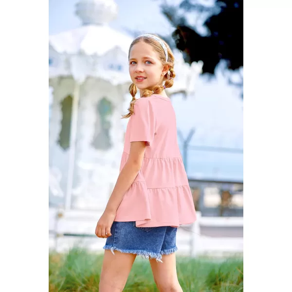 Arshiner Girls Peplum Tops Short Sleeve T Shirts for Girls Casual Tunic Tops Layered Hem Babydoll Peplum Blouse 4-12 Years