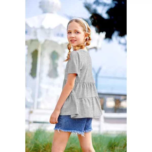 Arshiner Girls Peplum Tops Short Sleeve T Shirts for Girls Casual Tunic Tops Layered Hem Babydoll Peplum Blouse 4-12 Years