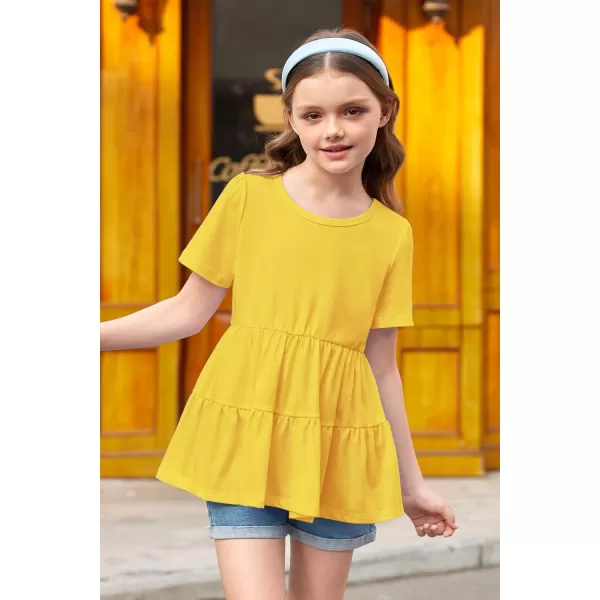 Arshiner Girls Peplum Tops Short Sleeve T Shirts for Girls Casual Tunic Tops Layered Hem Babydoll Peplum Blouse 4-12 Years