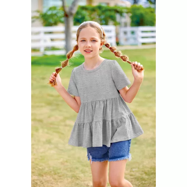 Arshiner Girls Peplum Tops Short Sleeve T Shirts for Girls Casual Tunic Tops Layered Hem Babydoll Peplum Blouse 4-12 Years