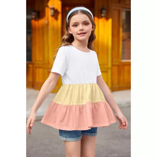 Arshiner Girls Peplum Tops Short Sleeve T Shirts for Girls Casual Tunic Tops Layered Hem Babydoll Peplum Blouse 4-12 Years