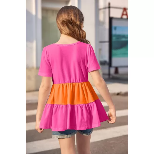 Arshiner Girls Peplum Tops Short Sleeve T Shirts for Girls Casual Tunic Tops Layered Hem Babydoll Peplum Blouse 4-12 Years