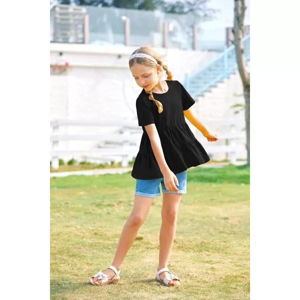 Arshiner Girls Peplum Tops Short Sleeve T Shirts for Girls Casual Tunic Tops Layered Hem Babydoll Peplum Blouse 4-12 Years