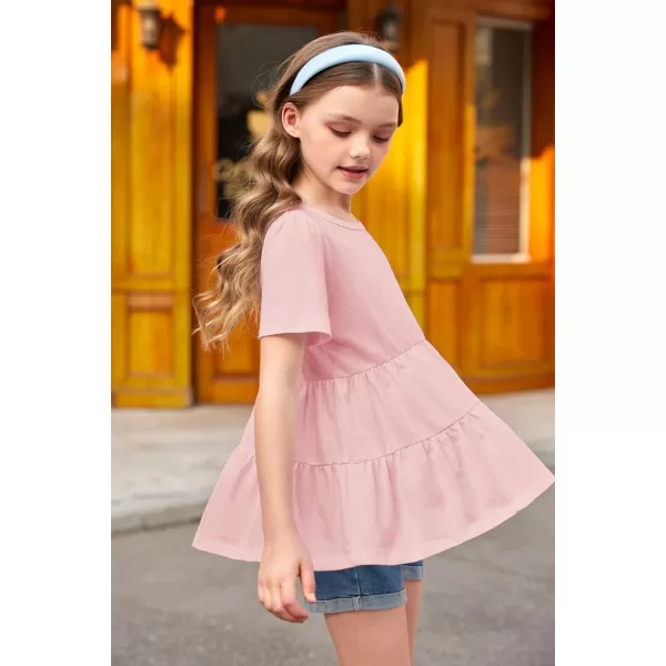 Arshiner Girls Peplum Tops Short Sleeve T Shirts for Girls Casual Tunic Tops Layered Hem Babydoll Peplum Blouse 4-12 Years