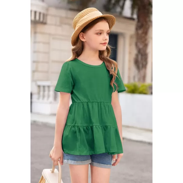 Arshiner Girls Peplum Tops Short Sleeve T Shirts for Girls Casual Tunic Tops Layered Hem Babydoll Peplum Blouse 4-12 Years