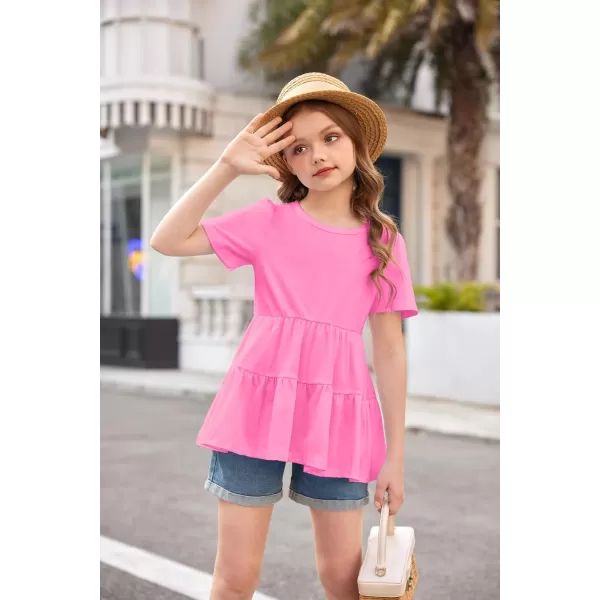 Arshiner Girls Peplum Tops Short Sleeve T Shirts for Girls Casual Tunic Tops Layered Hem Babydoll Peplum Blouse 4-12 Years
