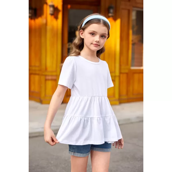 Arshiner Girls Peplum Tops Short Sleeve T Shirts for Girls Casual Tunic Tops Layered Hem Babydoll Peplum Blouse 4-12 Years