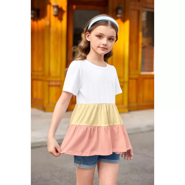 Arshiner Girls Peplum Tops Short Sleeve T Shirts for Girls Casual Tunic Tops Layered Hem Babydoll Peplum Blouse 4-12 Years