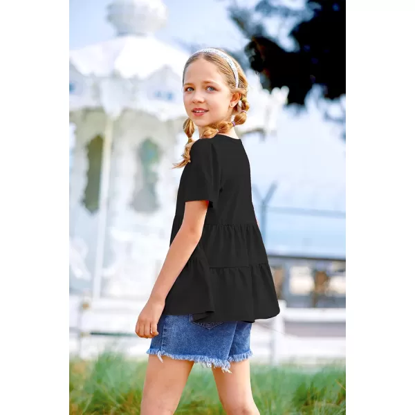Arshiner Girls Peplum Tops Short Sleeve T Shirts for Girls Casual Tunic Tops Layered Hem Babydoll Peplum Blouse 4-12 Years