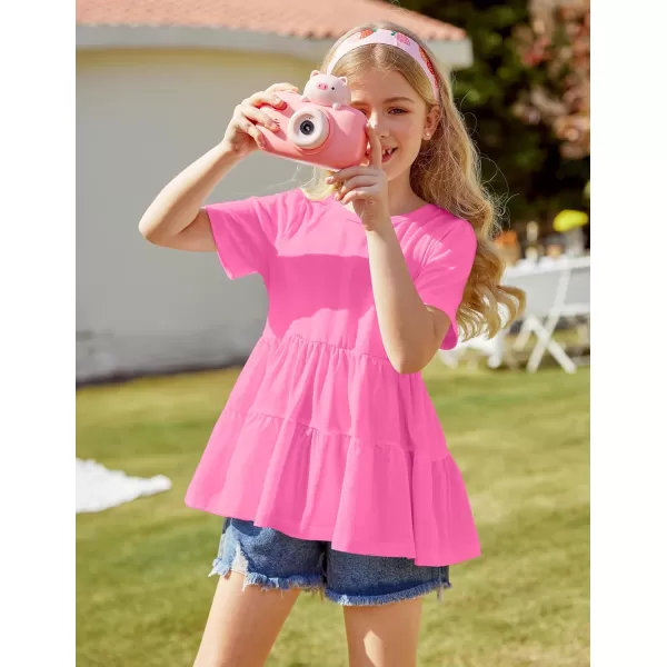 Arshiner Girls Peplum Tops Short Sleeve T Shirts for Girls Casual Tunic Tops Layered Hem Babydoll Peplum Blouse 4-12 Years