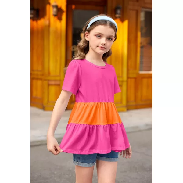 Arshiner Girls Peplum Tops Short Sleeve T Shirts for Girls Casual Tunic Tops Layered Hem Babydoll Peplum Blouse 4-12 Years