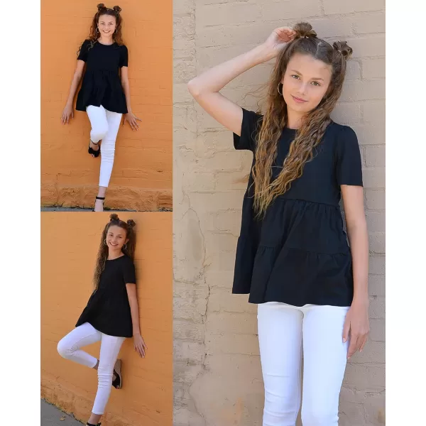 Arshiner Girls Peplum Tops Short Sleeve T Shirts for Girls Casual Tunic Tops Layered Hem Babydoll Peplum Blouse 4-12 Years