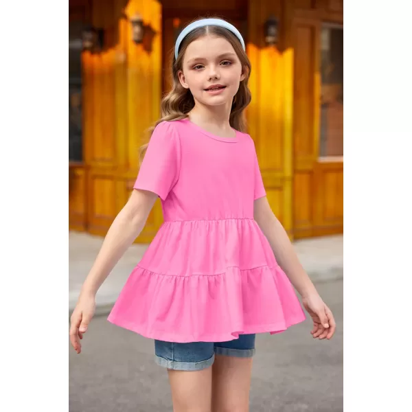 Arshiner Girls Peplum Tops Short Sleeve T Shirts for Girls Casual Tunic Tops Layered Hem Babydoll Peplum Blouse 4-12 Years