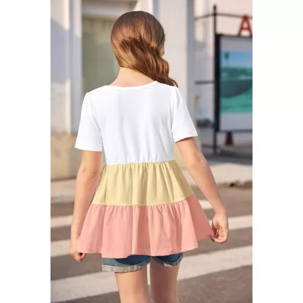 Arshiner Girls Peplum Tops Short Sleeve T Shirts for Girls Casual Tunic Tops Layered Hem Babydoll Peplum Blouse 4-12 Years