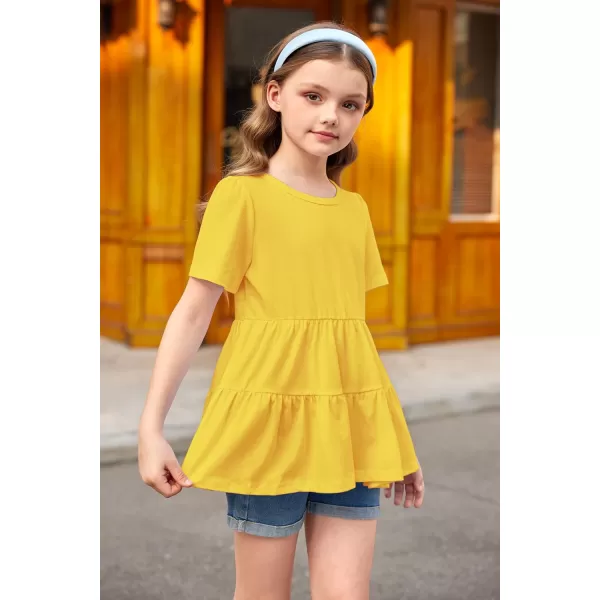 Arshiner Girls Peplum Tops Short Sleeve T Shirts for Girls Casual Tunic Tops Layered Hem Babydoll Peplum Blouse 4-12 Years