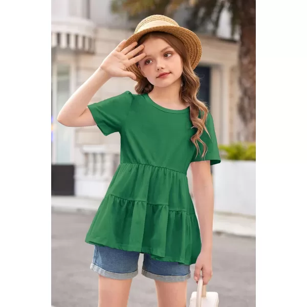 Arshiner Girls Peplum Tops Short Sleeve T Shirts for Girls Casual Tunic Tops Layered Hem Babydoll Peplum Blouse 4-12 Years