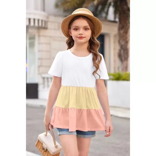 Arshiner Girls Peplum Tops Short Sleeve T Shirts for Girls Casual Tunic Tops Layered Hem Babydoll Peplum Blouse 4-12 Years