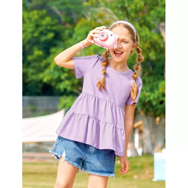 Arshiner Girls Peplum Tops Short Sleeve T Shirts for Girls Casual Tunic Tops Layered Hem Babydoll Peplum Blouse 4-12 Years