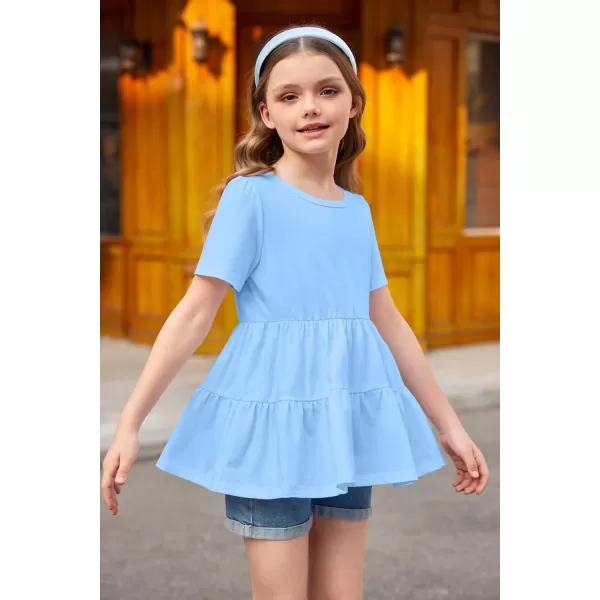 Arshiner Girls Peplum Tops Short Sleeve T Shirts for Girls Casual Tunic Tops Layered Hem Babydoll Peplum Blouse 4-12 Years