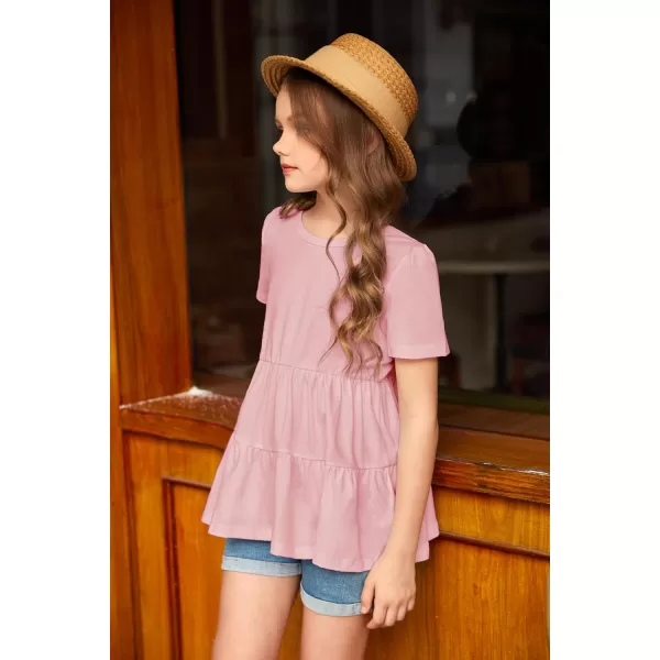 Arshiner Girls Peplum Tops Short Sleeve T Shirts for Girls Casual Tunic Tops Layered Hem Babydoll Peplum Blouse 4-12 Years