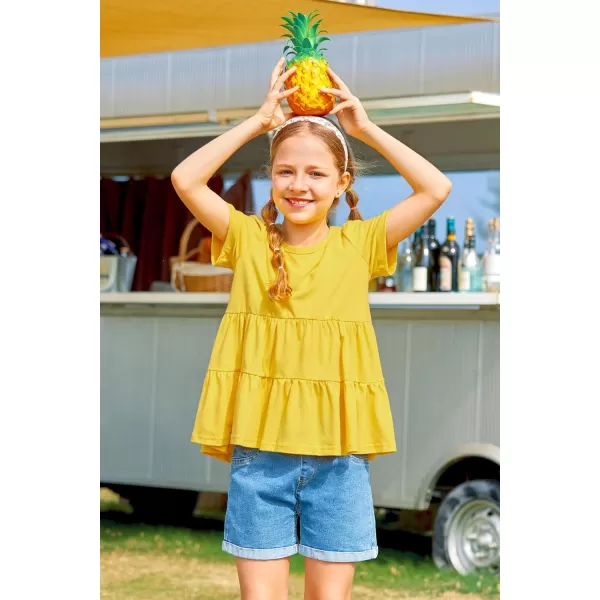 Arshiner Girls Peplum Tops Short Sleeve T Shirts for Girls Casual Tunic Tops Layered Hem Babydoll Peplum Blouse 4-12 Years