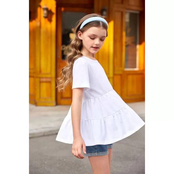 Arshiner Girls Peplum Tops Short Sleeve T Shirts for Girls Casual Tunic Tops Layered Hem Babydoll Peplum Blouse 4-12 Years