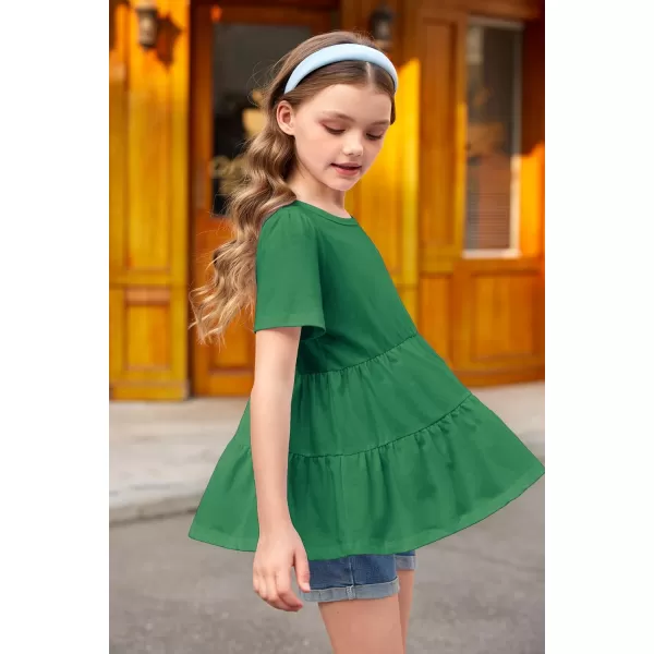 Arshiner Girls Peplum Tops Short Sleeve T Shirts for Girls Casual Tunic Tops Layered Hem Babydoll Peplum Blouse 4-12 Years