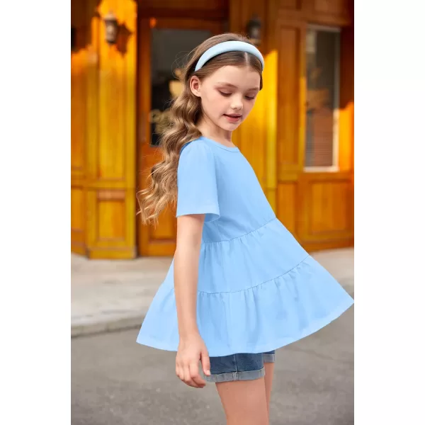 Arshiner Girls Peplum Tops Short Sleeve T Shirts for Girls Casual Tunic Tops Layered Hem Babydoll Peplum Blouse 4-12 Years
