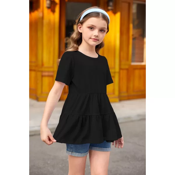 Arshiner Girls Peplum Tops Short Sleeve T Shirts for Girls Casual Tunic Tops Layered Hem Babydoll Peplum Blouse 4-12 Years