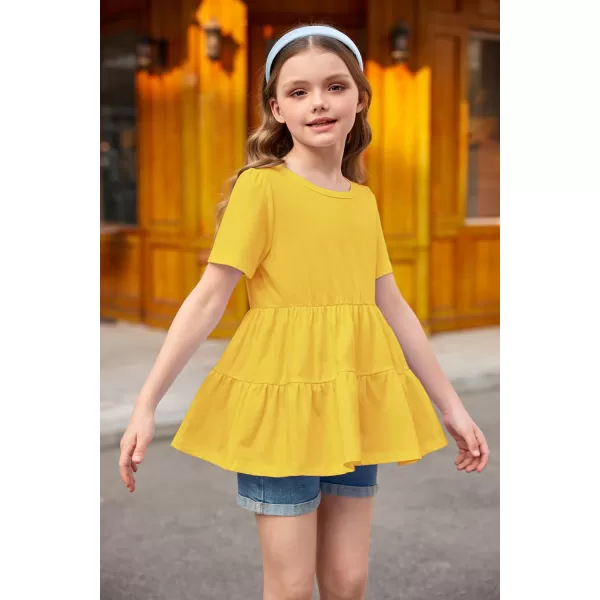 Arshiner Girls Peplum Tops Short Sleeve T Shirts for Girls Casual Tunic Tops Layered Hem Babydoll Peplum Blouse 4-12 Years