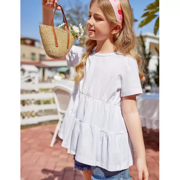 Arshiner Girls Peplum Tops Short Sleeve T Shirts for Girls Casual Tunic Tops Layered Hem Babydoll Peplum Blouse 4-12 Years