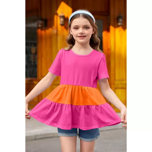 Arshiner Girls Peplum Tops Short Sleeve T Shirts for Girls Casual Tunic Tops Layered Hem Babydoll Peplum Blouse 4-12 Years