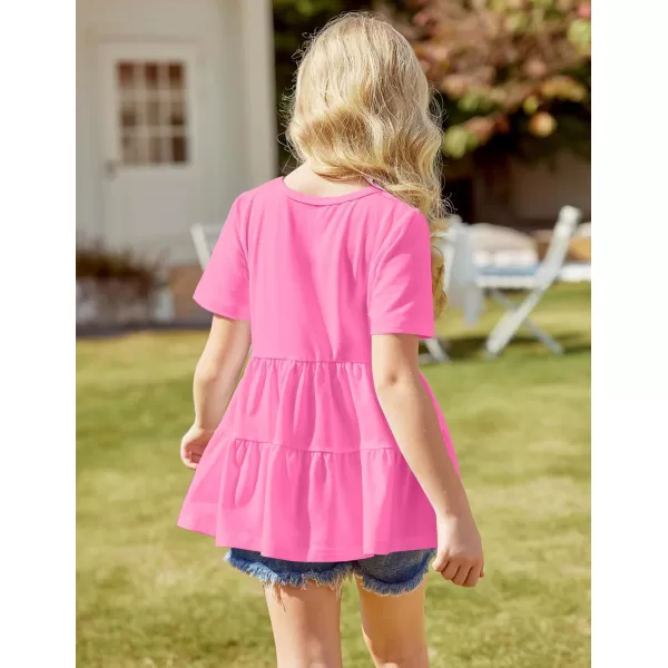 Arshiner Girls Peplum Tops Short Sleeve T Shirts for Girls Casual Tunic Tops Layered Hem Babydoll Peplum Blouse 4-12 Years