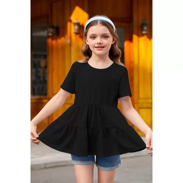 Arshiner Girls Peplum Tops Short Sleeve T Shirts for Girls Casual Tunic Tops Layered Hem Babydoll Peplum Blouse 4-12 Years
