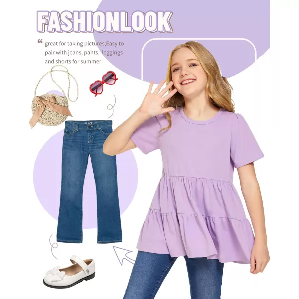 Arshiner Girls Peplum Tops Short Sleeve T Shirts for Girls Casual Tunic Tops Layered Hem Babydoll Peplum Blouse 4-12 Years