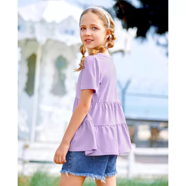Arshiner Girls Peplum Tops Short Sleeve T Shirts for Girls Casual Tunic Tops Layered Hem Babydoll Peplum Blouse 4-12 Years
