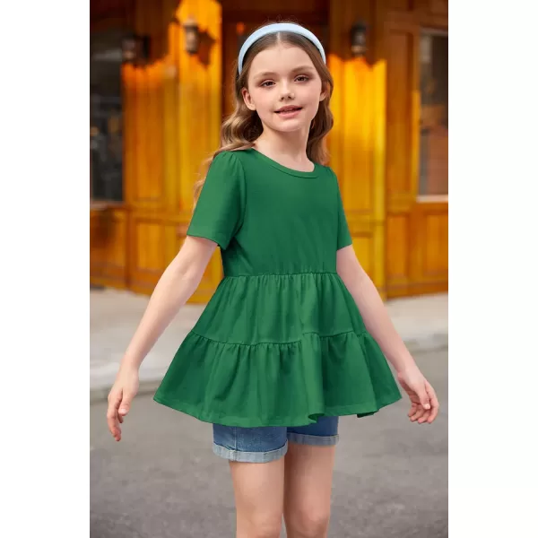 Arshiner Girls Peplum Tops Short Sleeve T Shirts for Girls Casual Tunic Tops Layered Hem Babydoll Peplum Blouse 4-12 Years