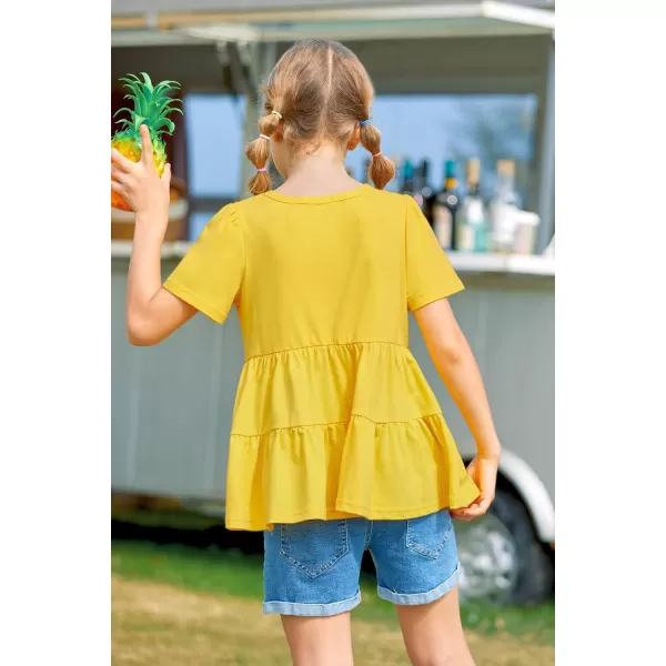Arshiner Girls Peplum Tops Short Sleeve T Shirts for Girls Casual Tunic Tops Layered Hem Babydoll Peplum Blouse 4-12 Years