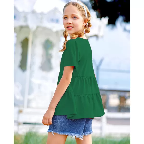 Arshiner Girls Peplum Tops Short Sleeve T Shirts for Girls Casual Tunic Tops Layered Hem Babydoll Peplum Blouse 4-12 Years