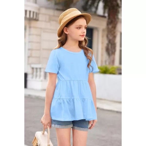 Arshiner Girls Peplum Tops Short Sleeve T Shirts for Girls Casual Tunic Tops Layered Hem Babydoll Peplum Blouse 4-12 Years