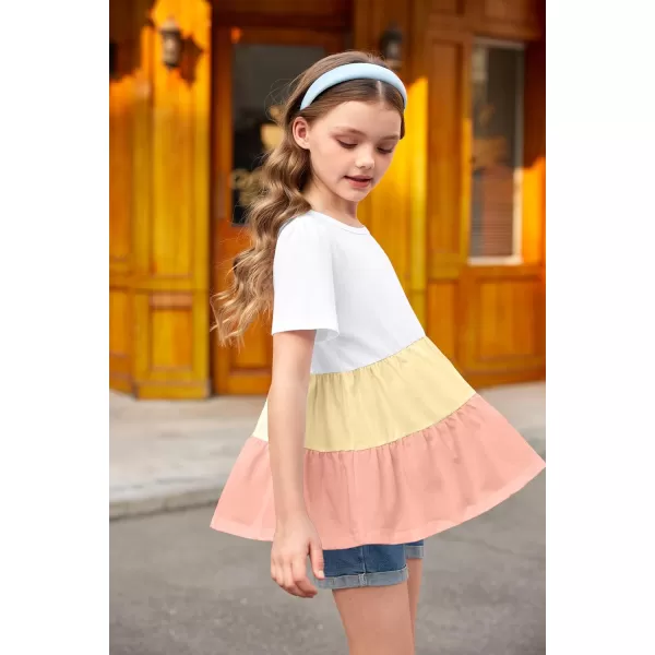 Arshiner Girls Peplum Tops Short Sleeve T Shirts for Girls Casual Tunic Tops Layered Hem Babydoll Peplum Blouse 4-12 Years