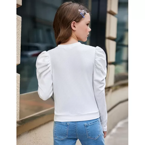 Arshiner Girls Puff Long Sleeve Shirts Twist Front Ribbed Knit T Shirt Crop Tops Tee Blouse