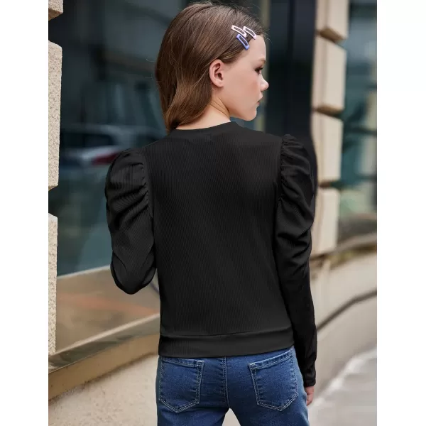 Arshiner Girls Puff Long Sleeve Shirts Twist Front Ribbed Knit T Shirt Crop Tops Tee Blouse