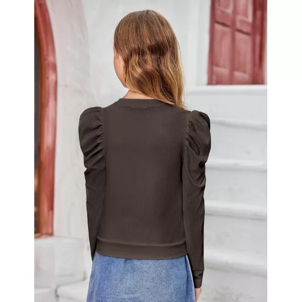 Arshiner Girls Puff Long Sleeve Shirts Twist Front Ribbed Knit T Shirt Crop Tops Tee Blouse
