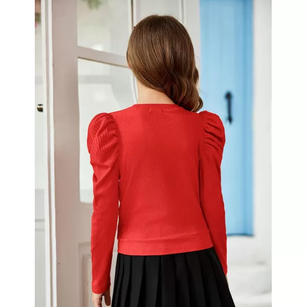 Arshiner Girls Puff Long Sleeve Shirts Twist Front Ribbed Knit T Shirt Crop Tops Tee Blouse